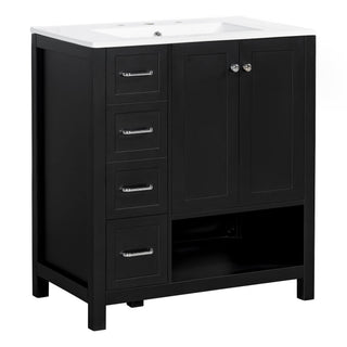 Bathroom Vanity With Sink Top, Bathroom Vanity Cabinet With 2 Doors And 2 Drawers, Open Shelf