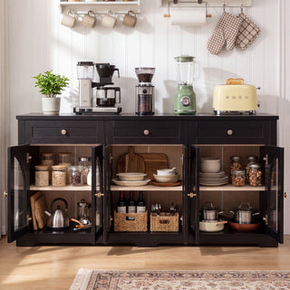 Sideboard Cabinet With 3 Drawers And 6 Arched Glass Doors