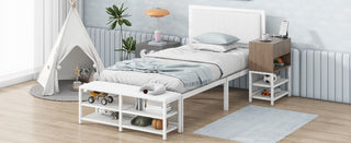 Platform Bed With 2 Tier Storage Shelves, Storage Cabinet