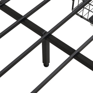 Modern Bed Frame With LED Lights, Upholstered Headboard, USB Charging