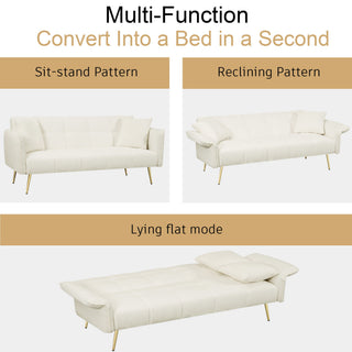 Convertible Double Futon Sofa Bed With Folding Armrests For Living Rooms