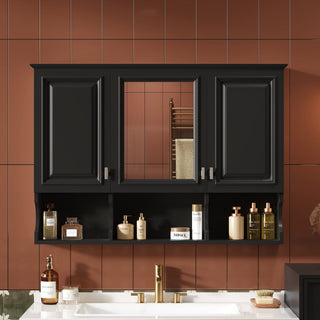Modern Wall Mounted Mirror Medicine Cabinet With Open Shelves, Adjustable Interior, Storage Over Toilet
