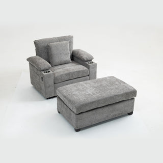 Modern Oversized Chair With Ottoman, Cupholders And USB Charging Ports