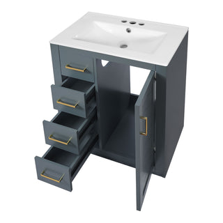 Bathroom Vanity With Integrated Sink, Rectangular Cabinet With 1 Door And 3 Drawers