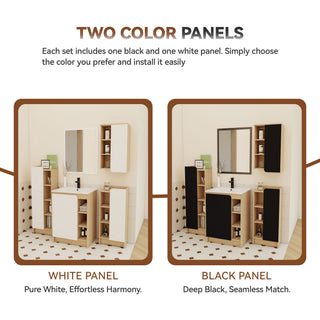 4 Piece Bathroom Vanity Set With Sink, Vanity Combo With Storage Cabinets - Black / Light Oak / White