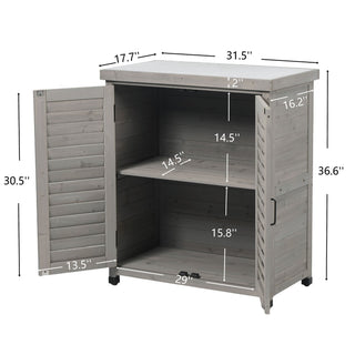 Potting Bench With Storage Cabinet And Metal Table Top For Outdoor