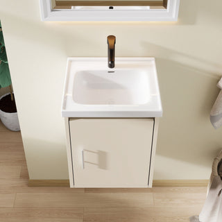 16" Floating Bathroom Vanity Combo, Wall Mounted Cabinet With Sink & Soft Close Doors For Small Bathrooms - Khaki