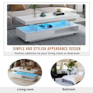 LED Coffee Table With 2 Drawers And Display Shelves