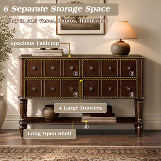 Console Table, Entryway Sofa Table With 4 Storage Drawers And Open Shelf - Espresso