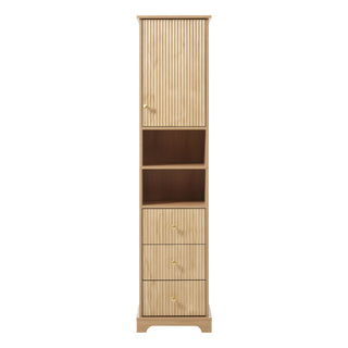 Tall Bathroom Cabinet With 1 Door, 3 Drawers, Open Storage - Wood