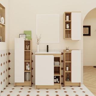 4 Piece Bathroom Vanity Set With Sink, Vanity Combo With Storage Cabinets - Black / Light Oak / White