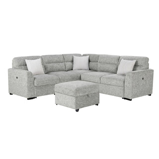 Emiliano - Sectional Sofa With 3 Pillows And Storage Ottoman - Nickel