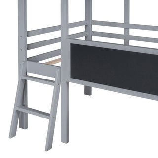Loft House Bed With Ladder And Slide, With board And Light Strip On The Roof