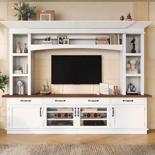 Extra Long TV Stand With 7 Color LED Lights, Adjustable Shelves & Storage Cabinets