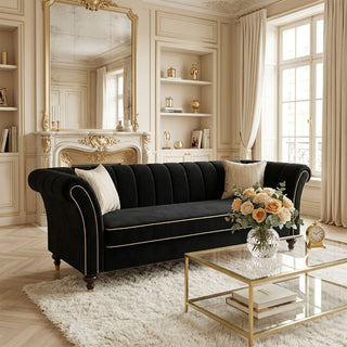 3 Seater Sofa With Rolled Arms, Vertical Channel Tufted Backrest