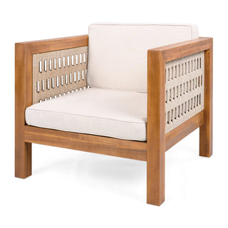 Outdoor Club Chair & Rope Arm And Cushions - Beige / Teak