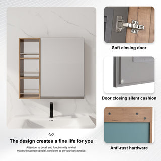 29.63" Wall Mounted Bathroom Cabinet With Adjustable Shelves - Imitative Oak