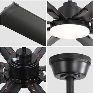 72" Large Design Ceiling Fan With Smart Remote Control, 6 Wind Speed DC Motor For Living Room - Black