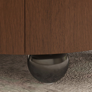 Drum Shaped Coffee Table With Hidden Storage Drawer, Low Profile For Living Room - Walnut