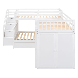 L Shaped Bunk Bed With 3 Drawers, Portable Desk And Wardrobe