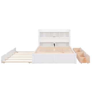 Storage Platform Bed With Pull Out Shelves, Trundle, And 2 Drawers