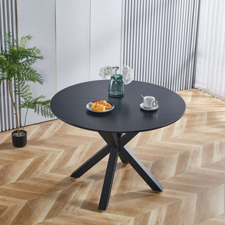 Table Mid-Century Dining Table For 4 - 6 People With Round Table Top, Pedestal Dining Table, End Table Leisure Coffee Table, Cross Leg