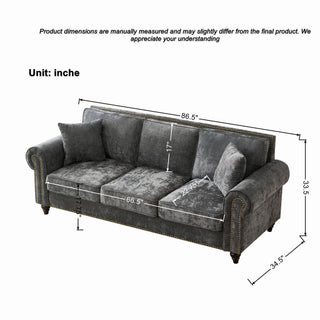 3 And 2 Seater Sofa With Rolled Arms, Tufted Upholstered Couch - Gray