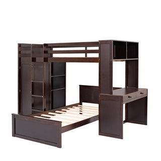 Loft Bed With A Stand Alone Bed, Shelves, Desk, And Wardrobe