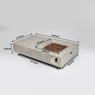 Propane Gas Fire Pit Table, 50000 Btu, Rectangular For Outside - Light Gray