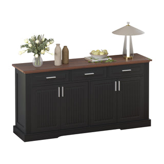 Fluted Sideboard Buffet Cabinet With 4 Doors And 3 Drawers