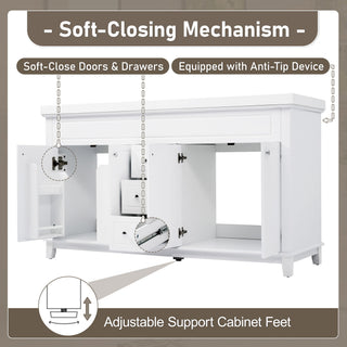 Bathroom Vanity Cabinet Only, 3 Drawers & 4 Doors & Double Layer Shelves - White