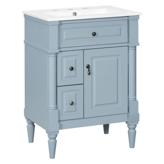 Freestanding Bathroom Vanity With Sink, Adjustable Shelf & Flip Drawer