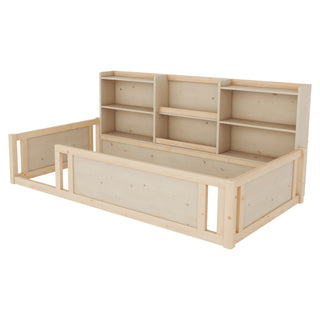 Platform Floor Bed With Guardrail Fence And Side Storage Shelves