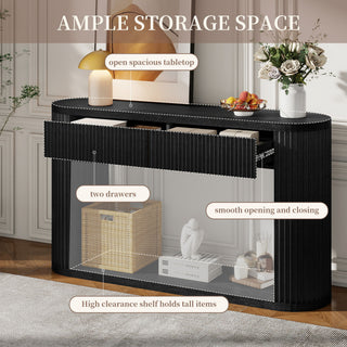 Oval Fluted Console Table With 2 Drawers And Bottom Shelf
