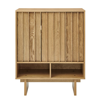 Sideboard Buffet Cabinet With Grille Slat Design With 3 Doors And Adjustable Shelves
