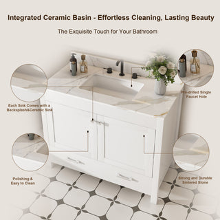 43" Bathroom Vanity, Multi Functional Cabinet With Doors And Drawer - White