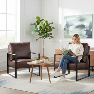 Classic Mid Century Modern Accent Chair With Durable Square Metal Frame, Armchair