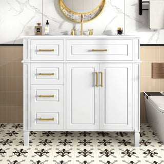 Bathroom Vanity With Sink, 4 Drawers, 2 Doors