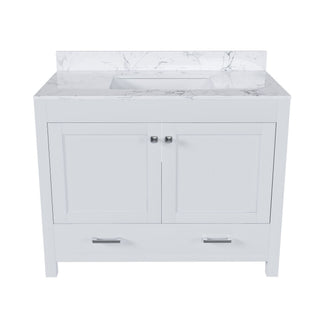 43" Bathroom Vanity With Artificial Marble Carrara Top Set, Multi Functional Bathroom Cabinet With Doors And Drawer - White