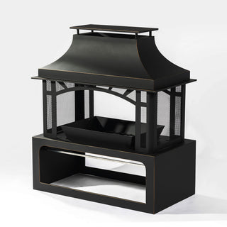 Fireplace, 50000 Btu Fire Pit, Wood Burning Chimney For Outside - Black