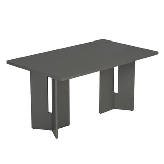 Dining Table Set With 6 Upholstered Chairs, Rectangular Table With Cutout Legs