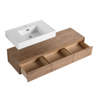 Modern Wall Mounted Bathroom Vanity With Resin Sink, Soft Close Drawer - Imitative Oak