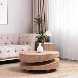 Modern Round Wood Coffee Table, Accent Table For Living Room - Antique Natural / Natural / Rustic