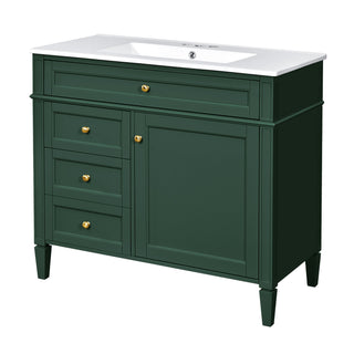 Bathroom Vanity With Mirror Cabinet, Single Sink With 2 Soft Closing Doors And 4 Drawers