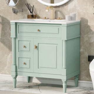 Modern Bathroom Vanity With Sink, Freestanding Cabinet With Flip Drawer & Adjustable Shelf