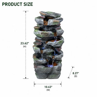 Rock Waterfall Outdoor Fountain With LED Lights - Gray