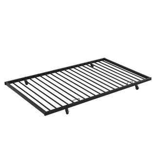 Twin Over Full Modern Metal Bunk Bed With Trundle - Black