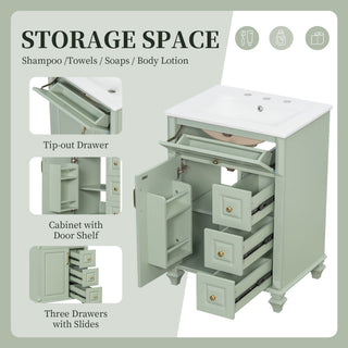 Freestanding Bathroom Vanity With Sink, 3 Drawers & Flip-Out Drawer