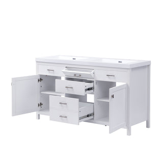 Double Sink Bathroom Vanity With Top, Soft Closing Doors & Drawers, Tip Out Drawer, 2 Cabinet Doors, Adjustable Shelf - White
