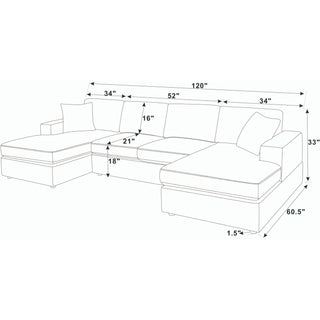 3 Piece Double Chaise Sectional Sofa